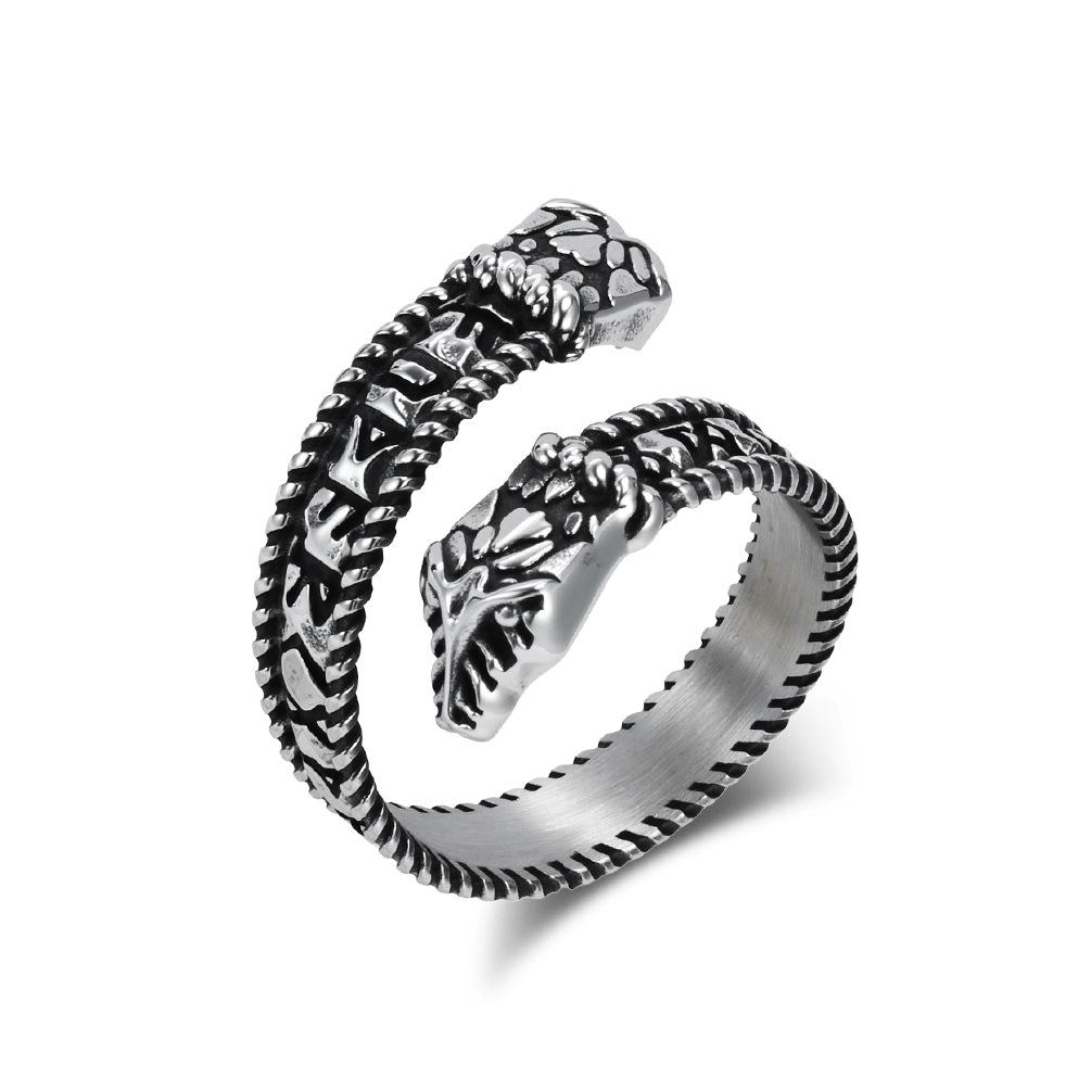 OAHLAN Fashion Jewelry Vintage Viking Rune Double Headed Snake Stainless Steel Ring for Men Gifts