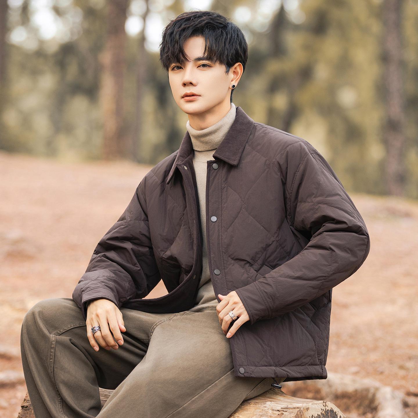 

Trendy Brand 2025 Men s Slim Fit Corduroy Square Neck Diamond Pattern 90% Down Winter Jacket XXL коричневий