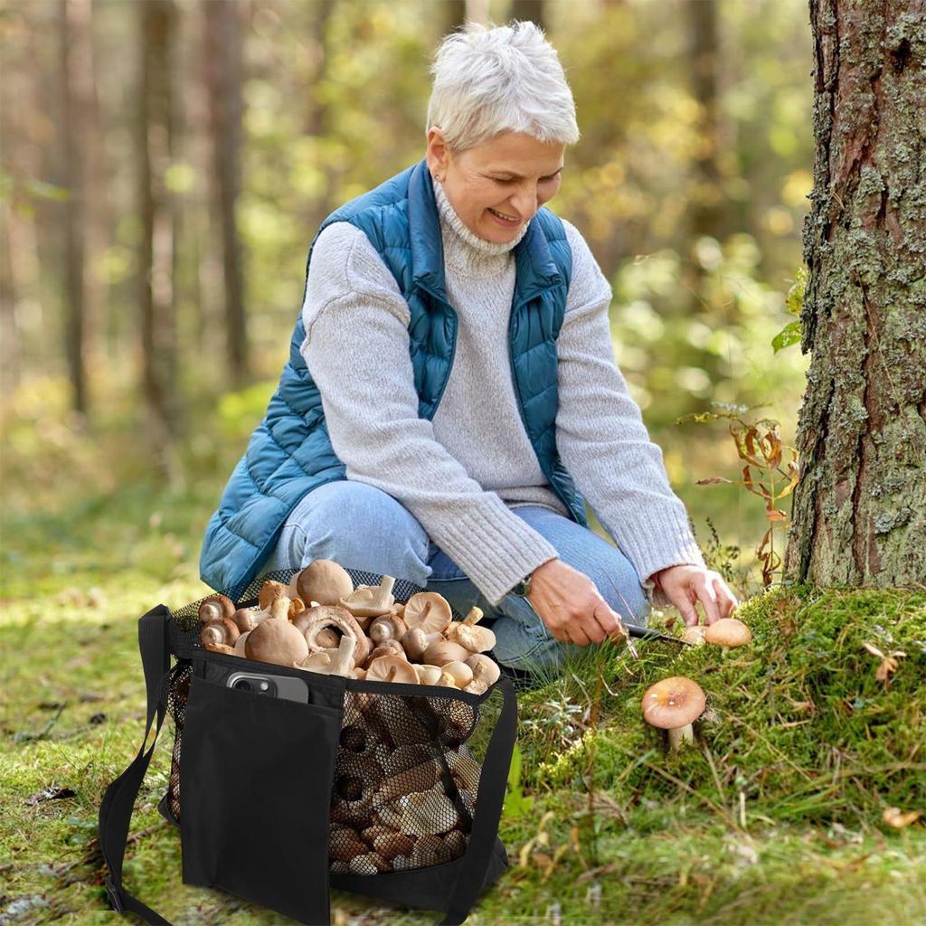 Mushroom Hunting Bag Mesh Mushroom Collecting Bag with Adjustable Strap Portable Foldable Pouch for Collection Hunting Storage