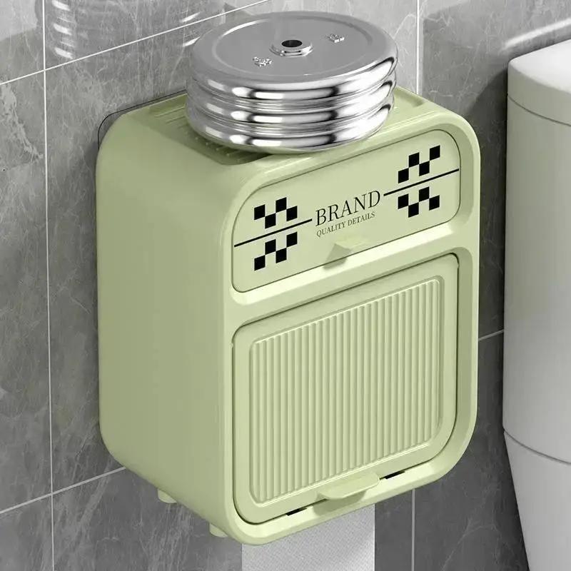 Nordic Style Checkerboard Bathroom Paper Towel Box Double Layer Shelf Waterproof No Perforated Wall Mounted Roll Paper Boxes