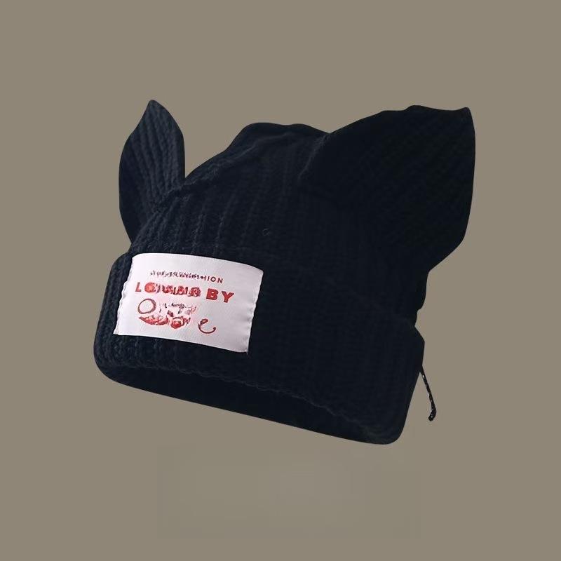 Pig Hat Korean New Contrasting Color Cute Pig Ears Thickened Warm Wool Hat Men and Women Autumn and Winter Color Blocking Knitted Hat