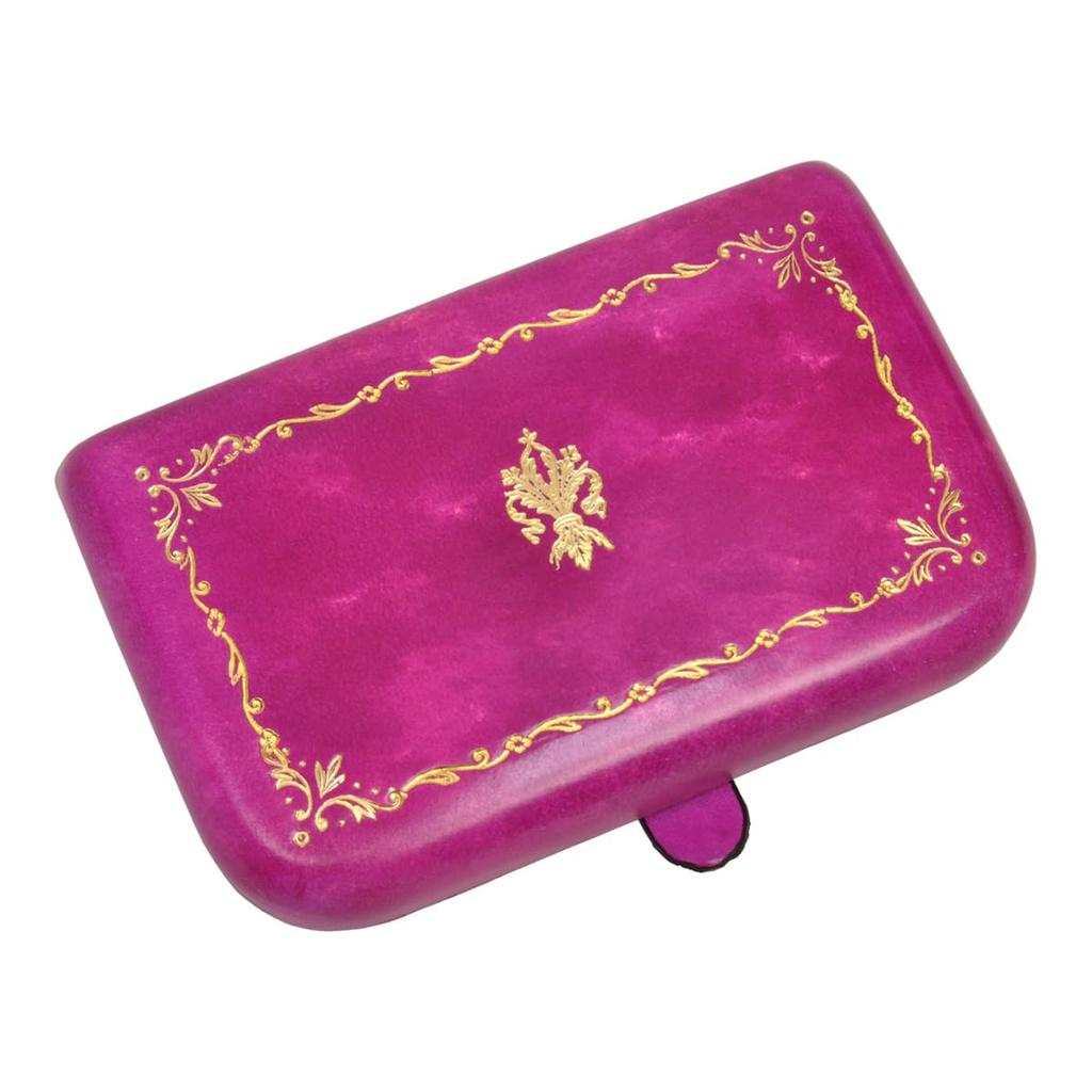 Business Card Holder Made In Italy Florence Card Case Genuine Leather Calf Leather Stamped with 22K Gold [Peroni] (Peony Purple)