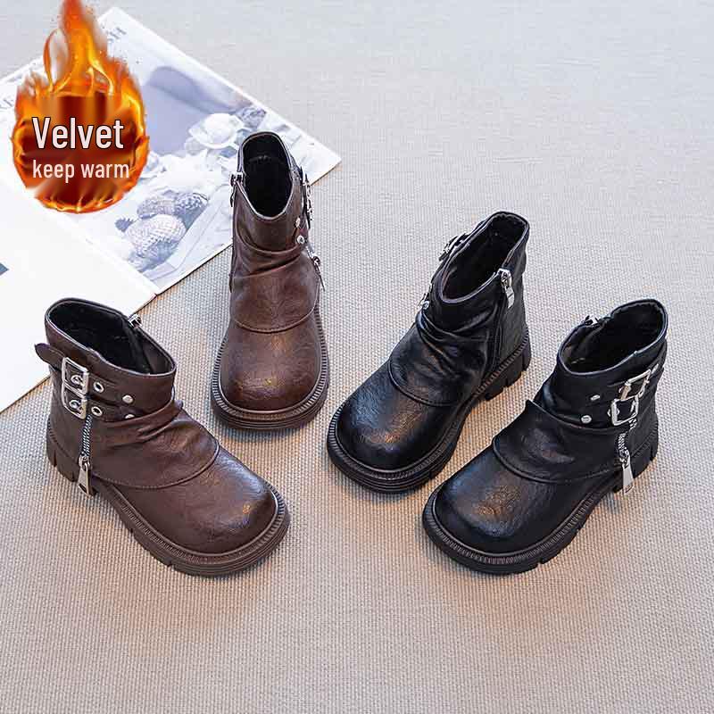 2025 Winter Kids' British-Style Martin Boots: Trendy, Cotton-Lined, Short Girls' Boots