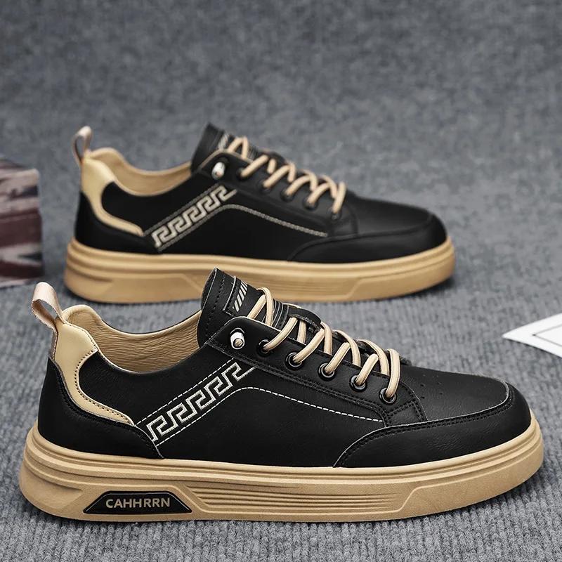 Fashion Men 2025 New Spring Men Shoes Versatile Leather Surface Casual Shoes Student Youth Flat Comfortable Sneakers Zapatillas Hombre