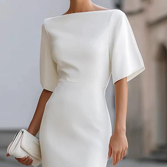 Work Dress for Women Boat Neck Batwing Half Sleeve Pencil Sheath Dress Formal Business Office Midi Dress
