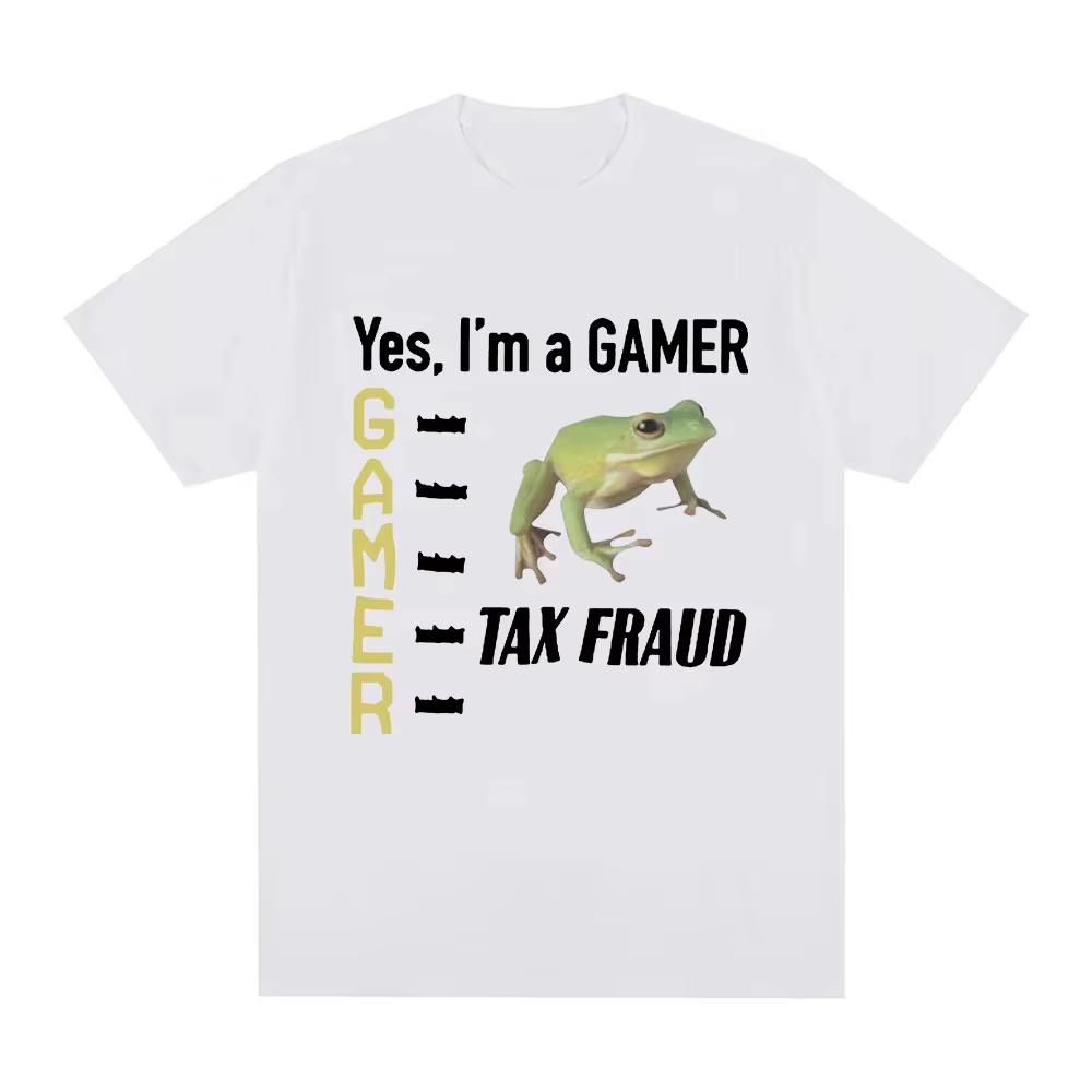 "Tax Fraud Gamer" Fun Frog Meme T-Shirt – Unisex Cotton Streetwear graphic t shirts mens t shirts