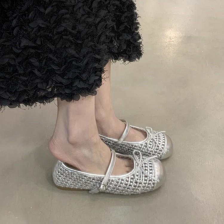 Woven mesh single shoes women's summer wear 2025 new breathable gentle evening breeze flat soft sole Mary Jane sandals