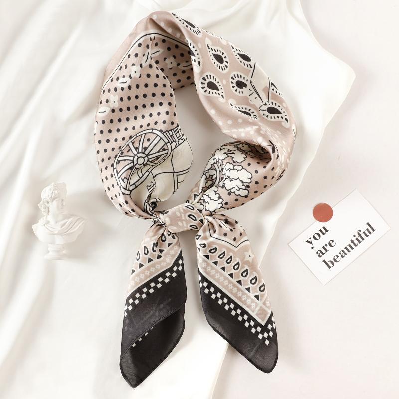 Luxury Brand  Silk Square Scarf Women Cat Neck Hair Tie Band Beach Hijab Kerchief Head Headbands Bandana Female Foulard 70cm