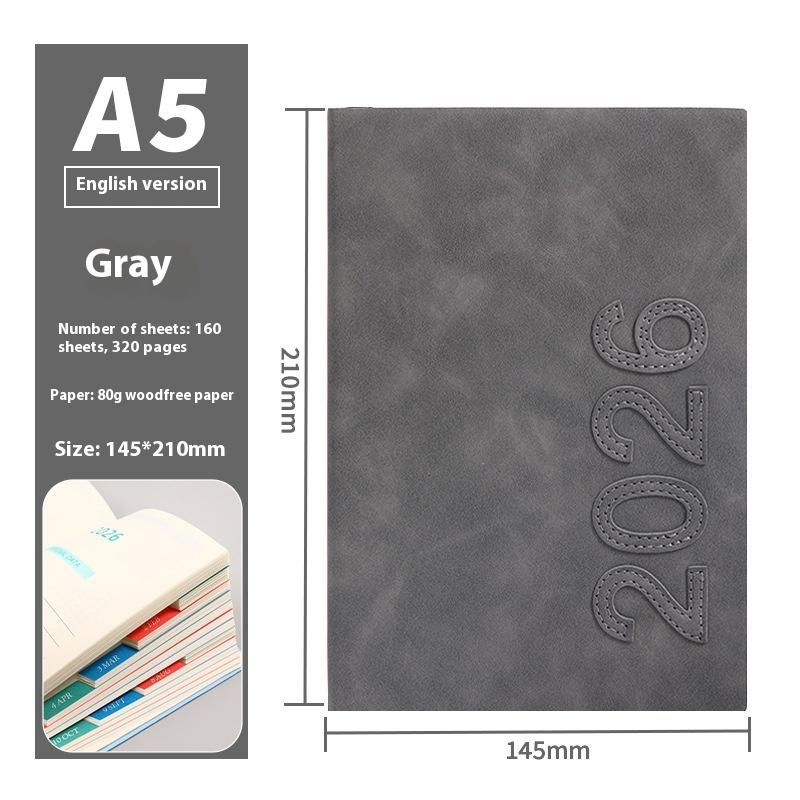 

New 1Pcs English Version Portable A5 2026 Agenda Book Planner Reminder Textured PU Daily Planner To Do List Calendar Book