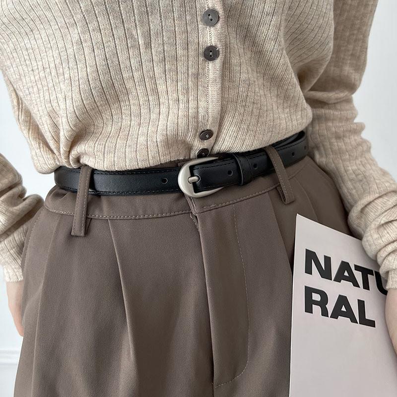 Stylish Women's Leather Belt Fashionable Versatile Black Denim Pants Accessory