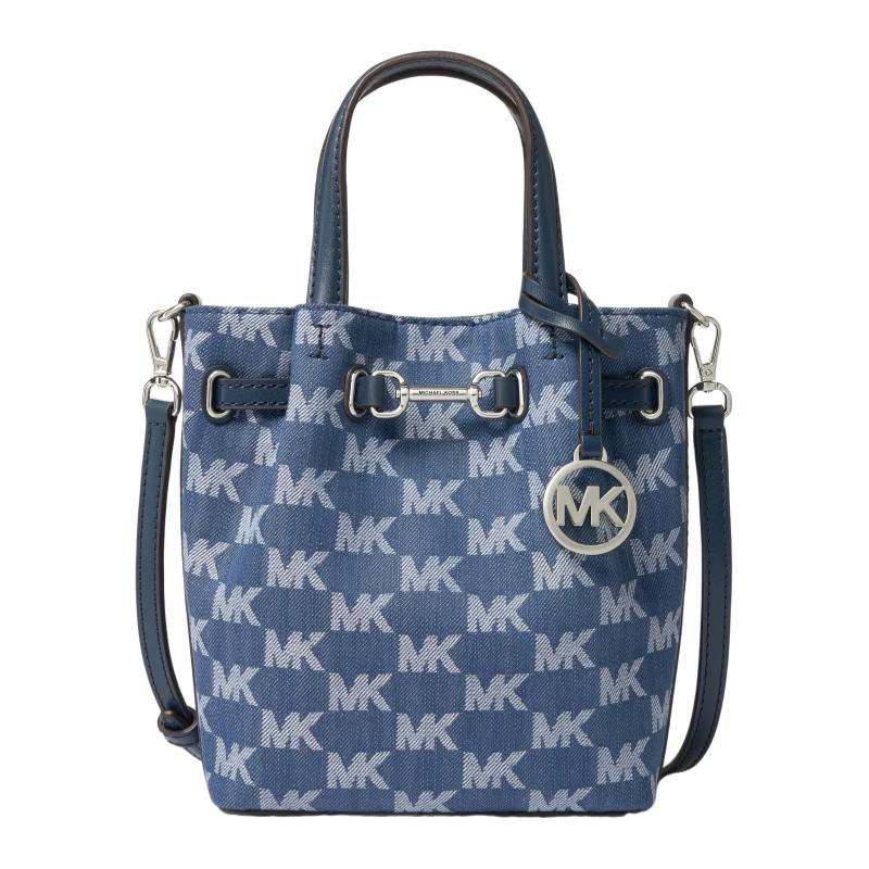 MICHAEL KORS Carson Silver Hardware Brand Iconic Logo Print Design Artificial Leather Shoulder Crossbody Handbag Small Women s Denim Blue синий
