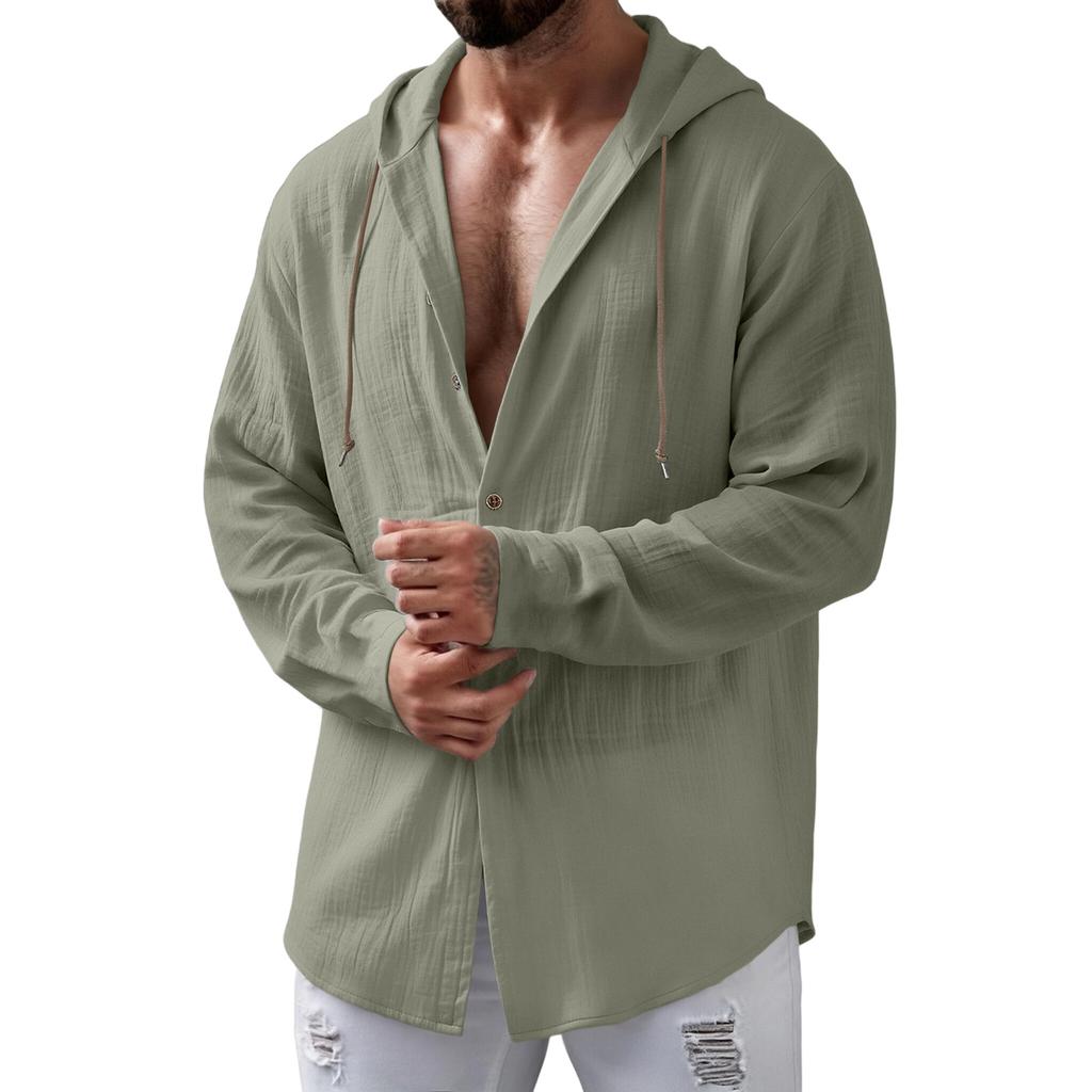 Men's Casual Linen Long Sleeve Hooded Cardigan
