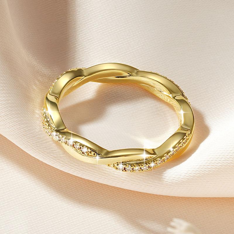 IOGOU 14k Gold Filled Moissanite Full Eternity Rings Fashion Twist Shank Stackable Finger Bands for Womem GRA Cerified Jewelry