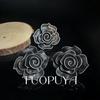 Handmade Enamel Black Camellia Stud Earrings & Versatile Open Ring Set