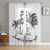 Sea Beach Lighthouse Starfish Seagull Sheer Window Curtains For Living Room Bedroom Modern Tulle Curtains Fabric Drapes