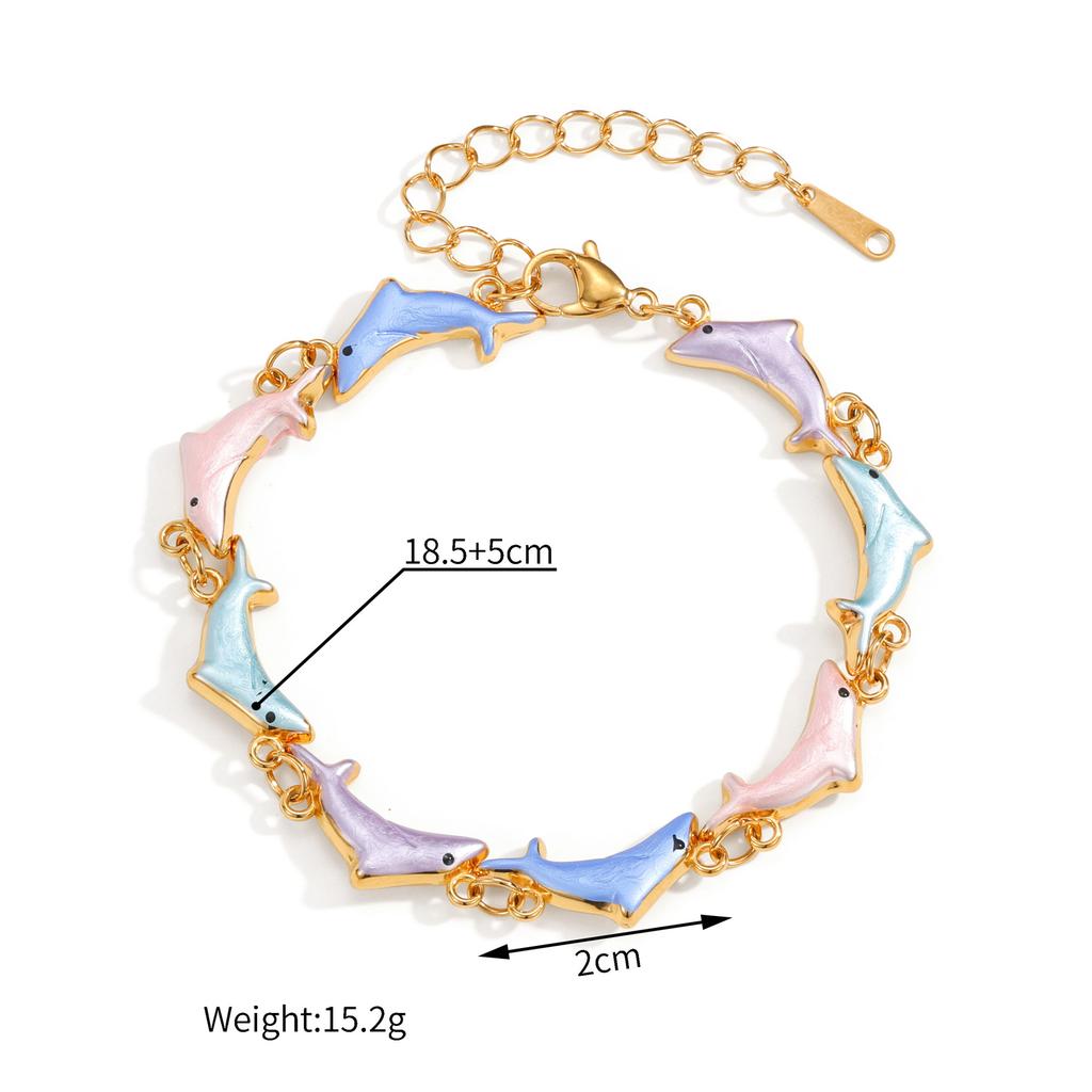Stainless steel dolphin-shaped bead bracelet - simple dopamine-style line bracelet
