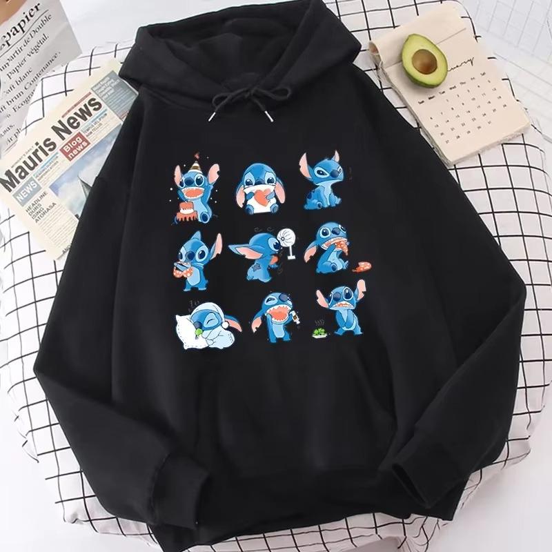 Lilo & Stitch Print Hoodie Cute Cartoon Disney Graphic Sweatshirt Autumn and Winter Men and Women Casual Long-sleeved Jumper Top