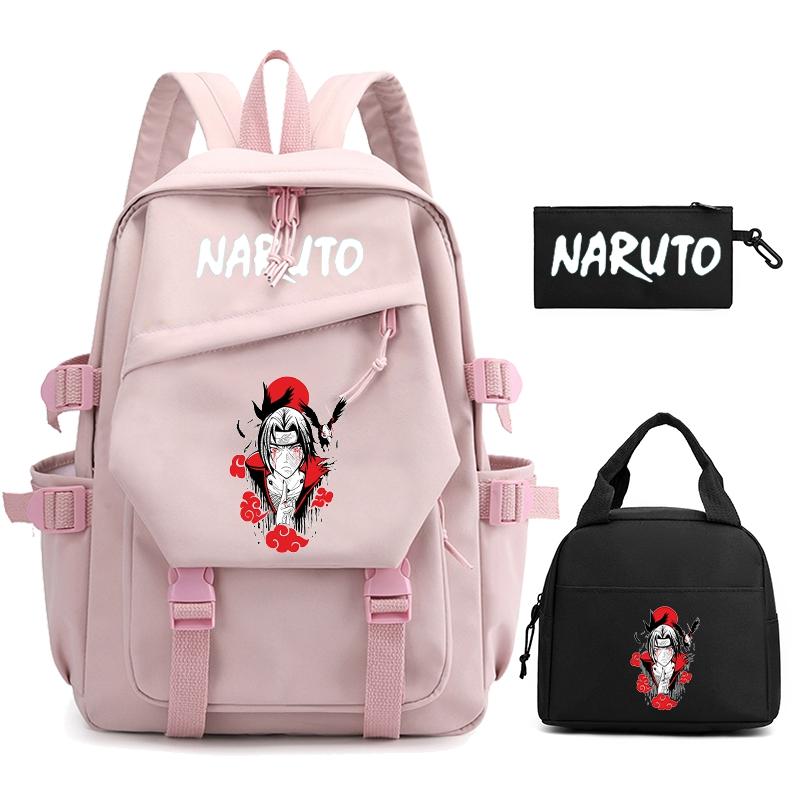 3Pcs/set Anime Naruto Backpack Nylon Backpack with Lunch Bag for Girl Boy Student Back To Schoolbag Men Women Leisure Travel Bag