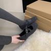 2025 autumn and winter new round head woolen wool velvet inner slope heel one word buckle shallow mouth ballet commuter women's shoes