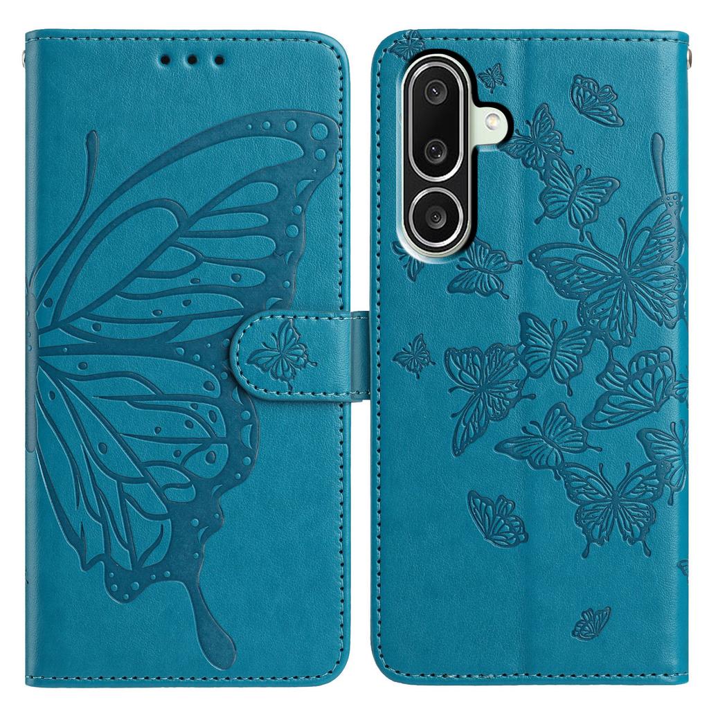 Für Samsung Galaxy M56 5G Hülle Schmetterling Geprägt Brieftasche Ständer PU Leder Klapphülle mit Riemen