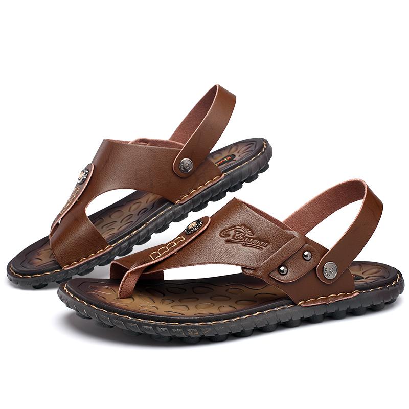 Men Sandals Leather Trail Wading Shoes Open Toe Wide Outdoor Flip Flops Athletic Hiking White Beach Walking Roman Sandals