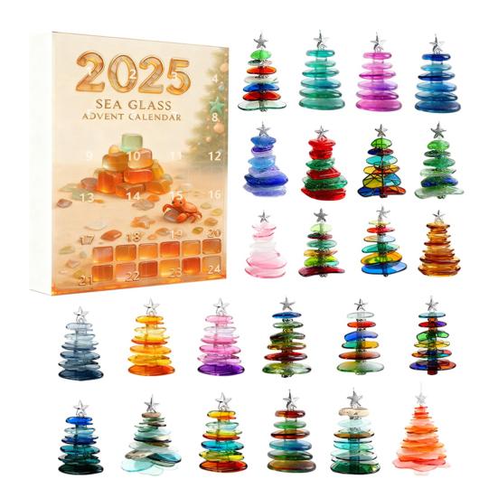 Адвент-календар з морського скла 2025 24-денна коробка для зворотного відліку Багатофункціональна різдвяна прикраса для дитячих кімнат будинків автомобілів