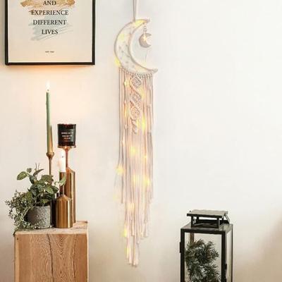 Wall Hanging Macrame Woven Moon Dream Catcher Boho Chic Bohemian Home Decor Wall Art Decor Room Decor(String Lights NOT Included)