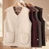 Women Autumn Winter Vest Grained Plush Vest Coat Stylish V Neck Fleece Vest Coat for Women with Double Pockets Cardigan for Wear