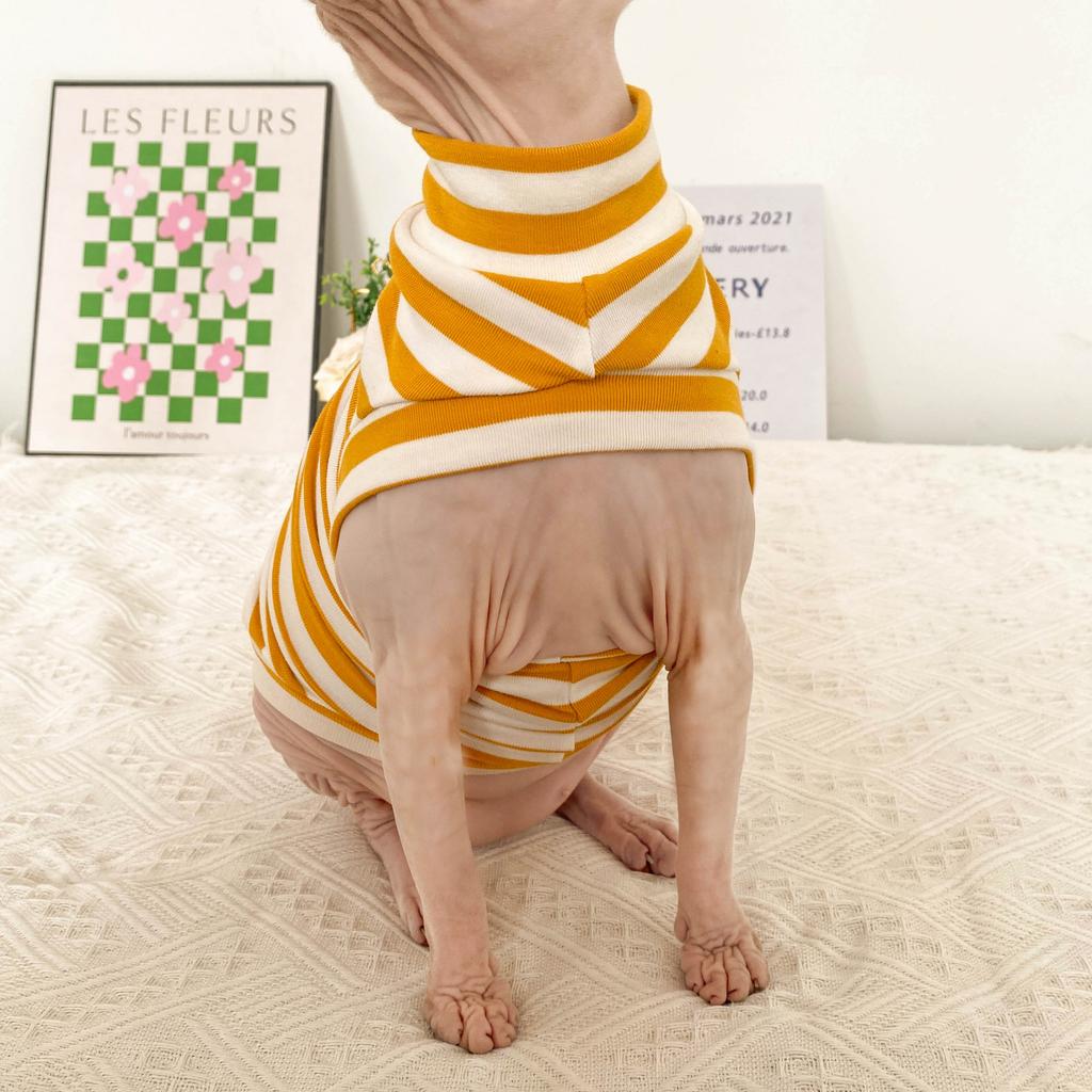 Spring Autumn Winter Sphynx Cat Clothes Thicken Kittens Jumpsuit For Sphinx Cats Striped Hoodies Warm Costume DevonRex Shirt