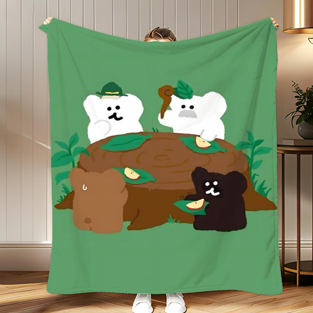 Character IP Dinotaeng Throw Soft Coral Fleece Blanket 310gsm Fluffy Warm Throw for Sofa Bed Couch Bedroom Decor