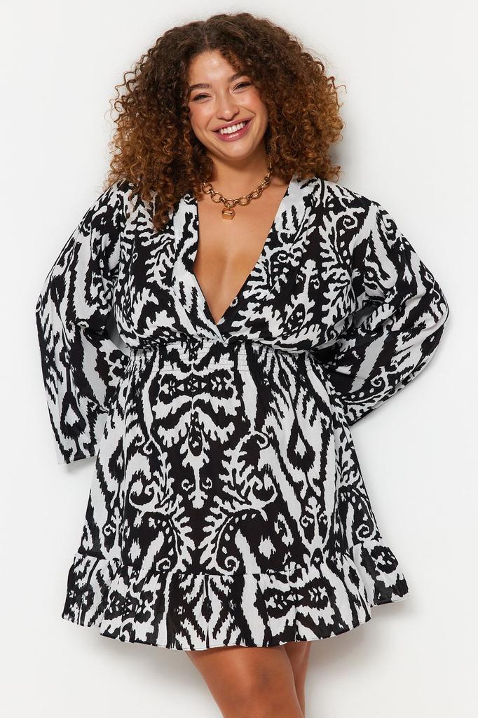 Women's Style Plus Size Dress Black Ethnic Skater Mini Woven Plus Size Beach Dress
