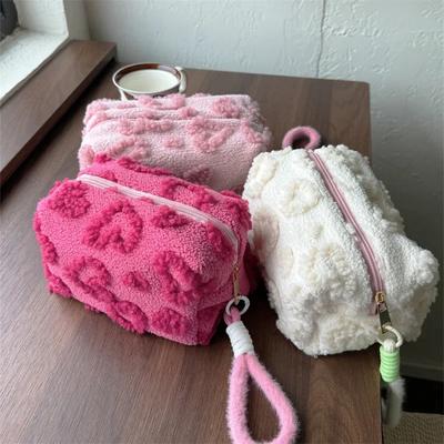 1 unidad Bolsas de Cosméticos Corazón Color Rosa Rojo con Cordón Niña Gran Capacidad Organizador de Viaje Bolsas de Maquillaje Peludas Lindas para Mujeres