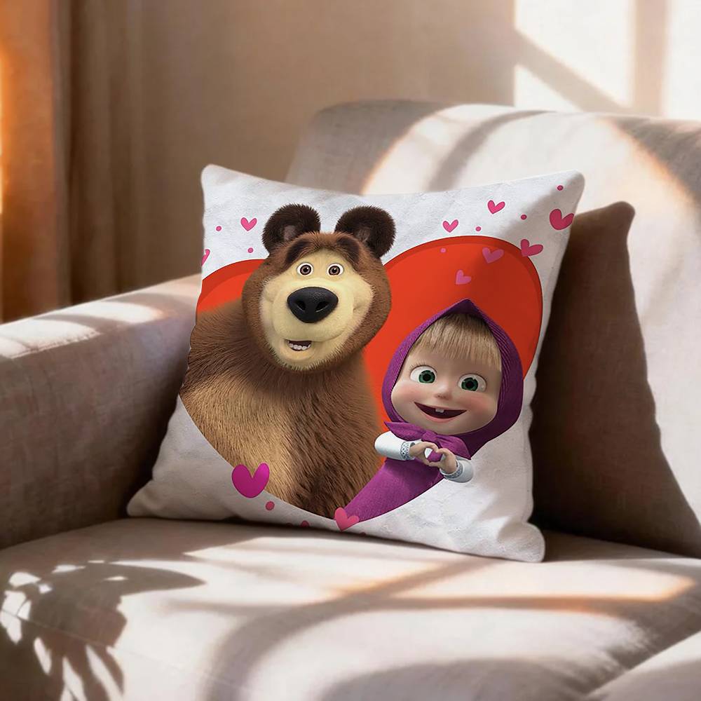CUTE MMasha And BBears Pillow Case Pattern Printed Pillowcase For Living Room Sofa Cushion Cover