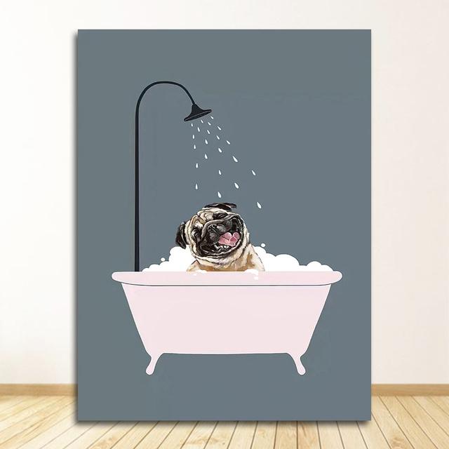 Picture Nordic Baby Girl Room Decor Nursery Wall Art Canvas Minimalist Bath Animal Pink Cartoon Painting Decoration