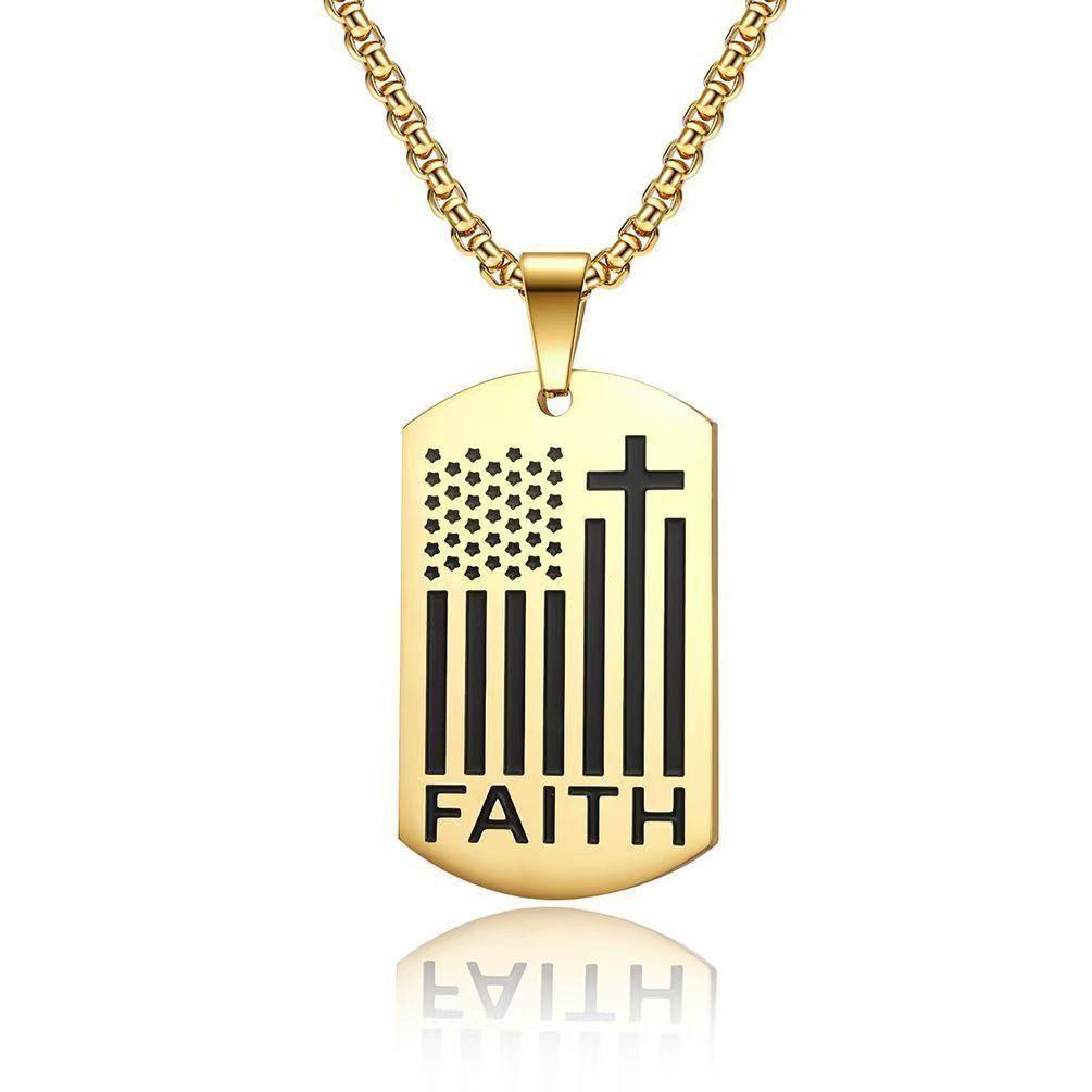 American Flag Necklace Men's Cross Pendant Military Tag Dog Tag