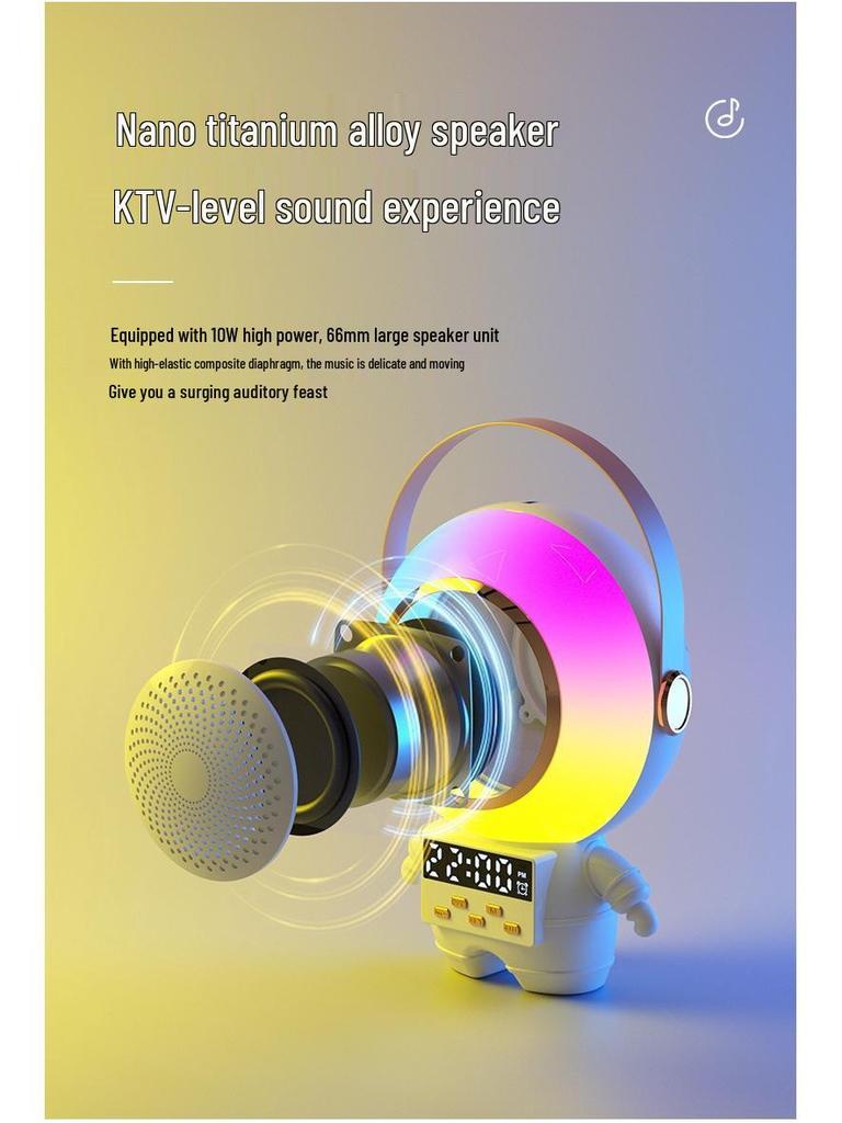 Astronaut Bluetooth Speaker & Power Bank with Wireless Microphone, Alarm Clock, and Atmosphere Light.