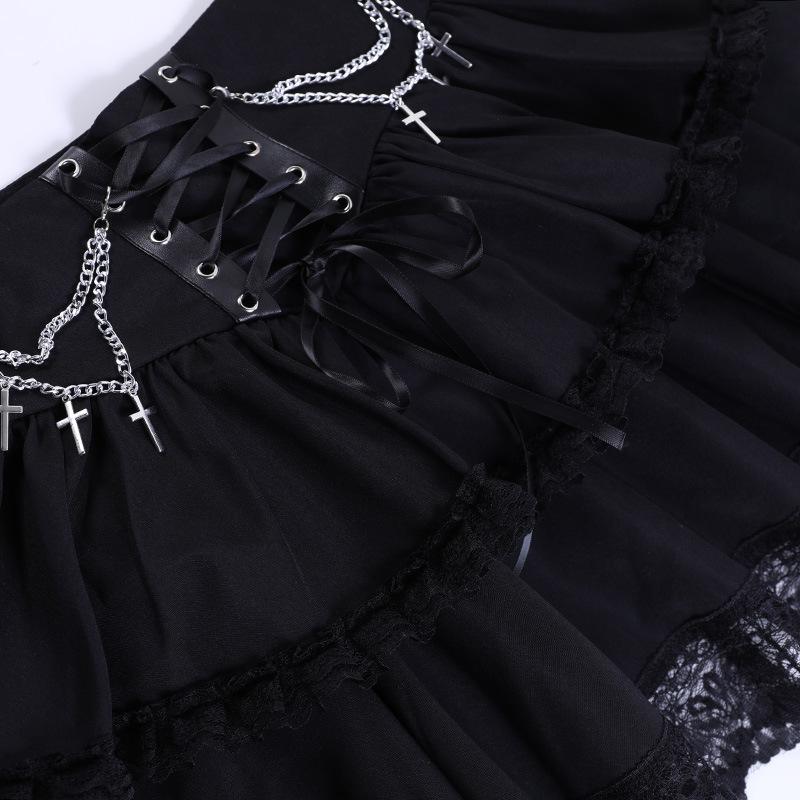 GMXIA Trend letnej halloweenskej párty Slim-fit Chain Cross Dvojitá gotická polovičná sukňa pre ženy