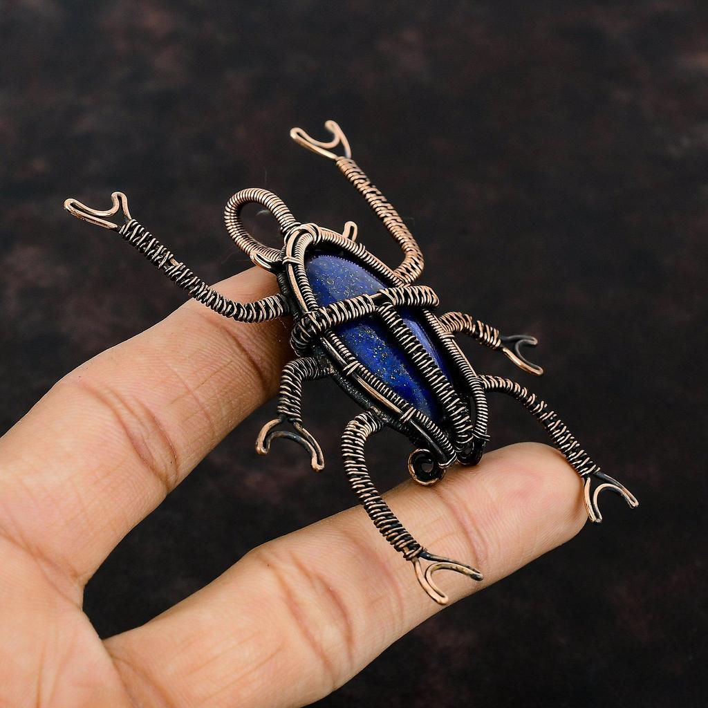 Lapis Lazuli Pendant Copper Wire Wrapped Pendant Lapis Lazuli Copper Jewelry Gemstone Pendant Gift For Women Beetle Pendant Handmade Jewelry