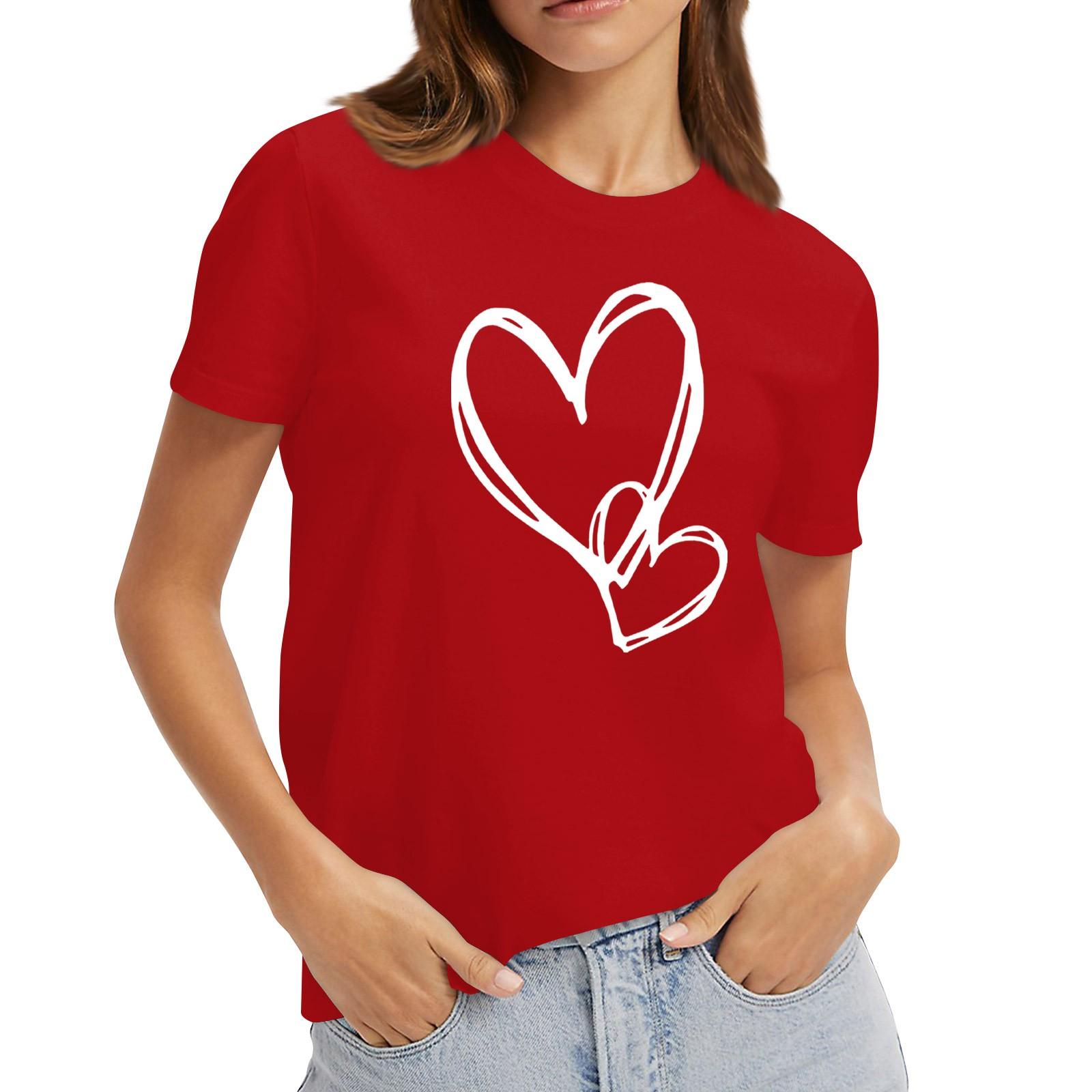 

Женский повседневный свитер с короткими рукавами и круглым вырезом с принтом ко Дню святого Валентина XXXL красный