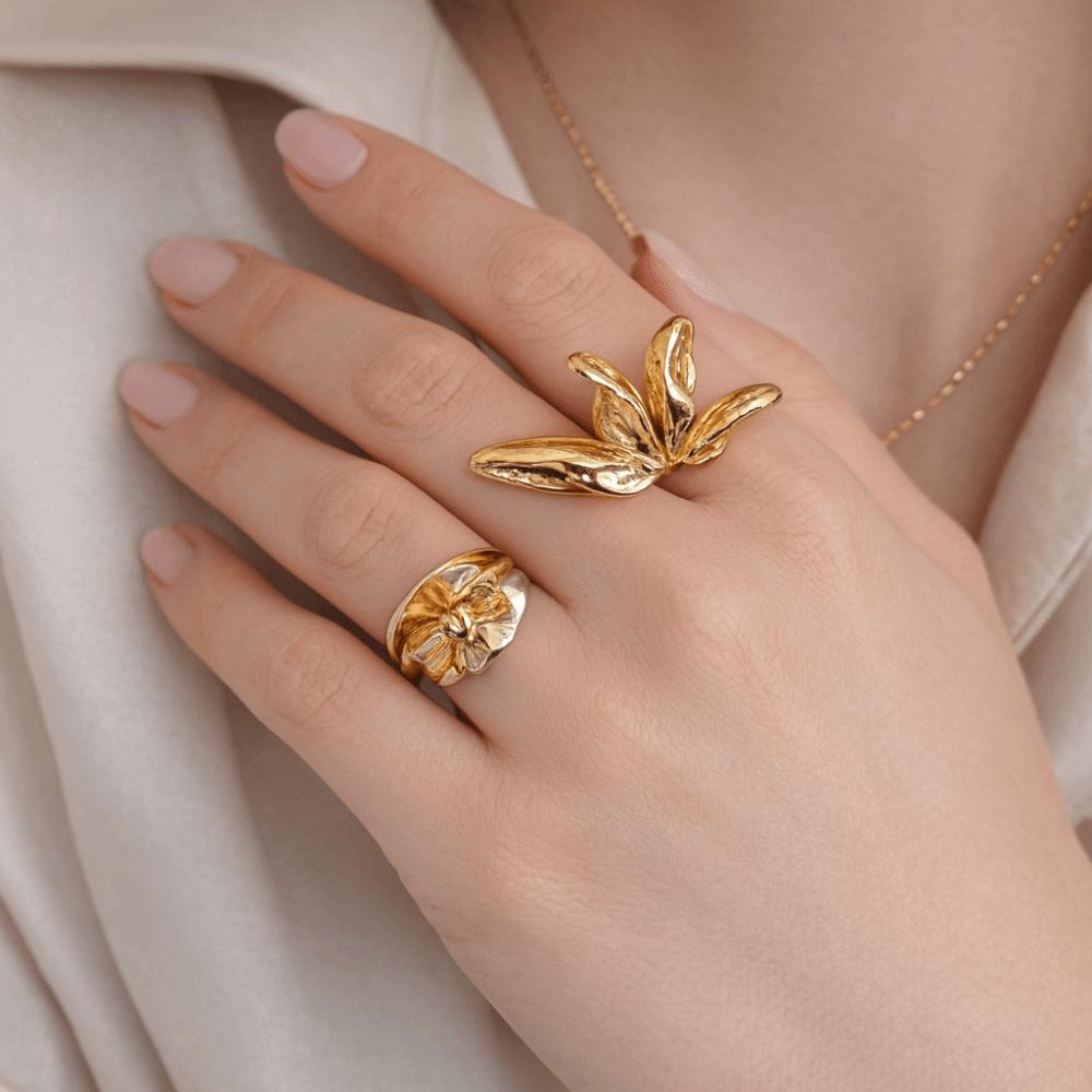 Korean Style Leaf Shape Ring Minority Design Punk Finger Ring Creative Exaggerated Ring  Gift