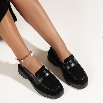 Plateau-Loafer im britischen Stil für Damen, runde Zehenpartie, einzelne Schuhe für Damen, dicke Sohle, Wildlederschuhe für Damen, große Größe
