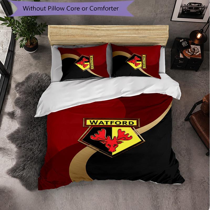 Watford Football 3 Piece Bedding Set Soft Duvet Cover Set with Pillowcases Printed Bedroom Decor Set for Home