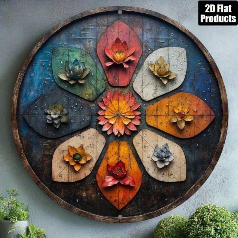 Tin Sign 8x8 Inch Round Aluminum Wall Art Colorful Print Home Decor