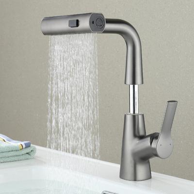 Grifo de lavabo extraíble con elevación, mezclador giratorio de 360°, grifo de lavabo de baño, grifo de fregadero de cocina de acero inoxidable con rociador extraíble