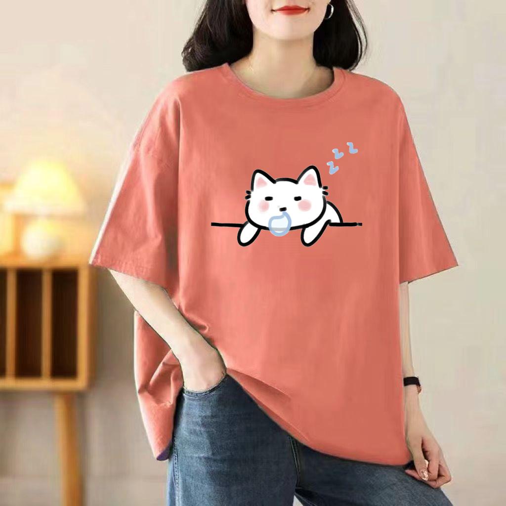 Ladies Summer Popular Short-sleeved T-shirt Cotton Breathable Loose Top Printed T-shirt Casual
