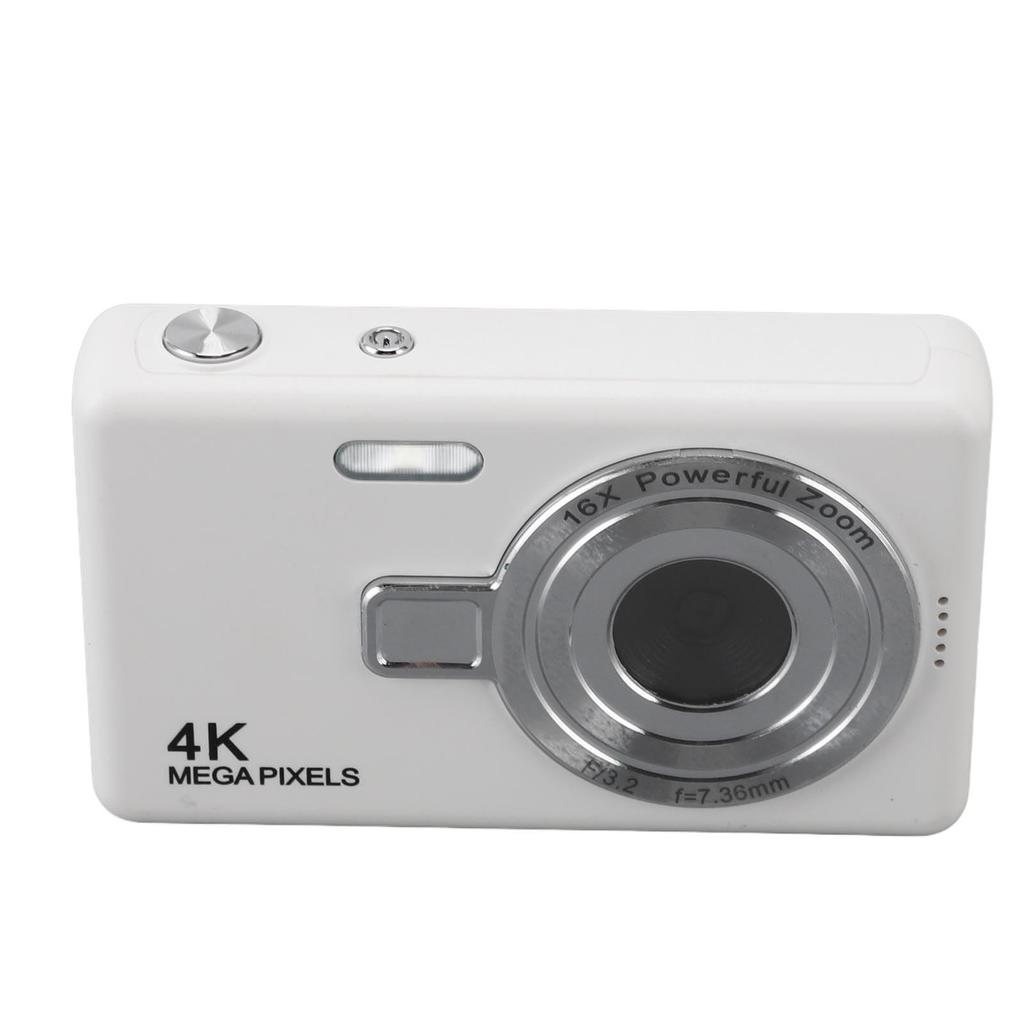 12MP 1080P Digital Camera with 2.4in TFT Screen, 16X Zoom, Autofocus, Pocket Digital Camera for Students, Vlogging, and Travel (White)