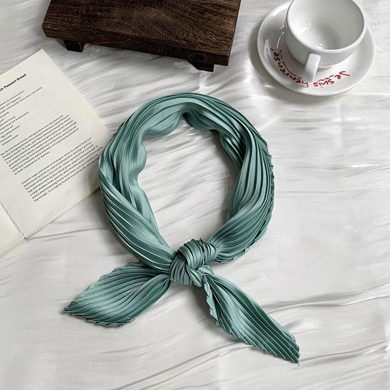 Crumpled rhombus silk scarf high-end new solid color versatile silk scarf neck small scarf streamer scarf shawl