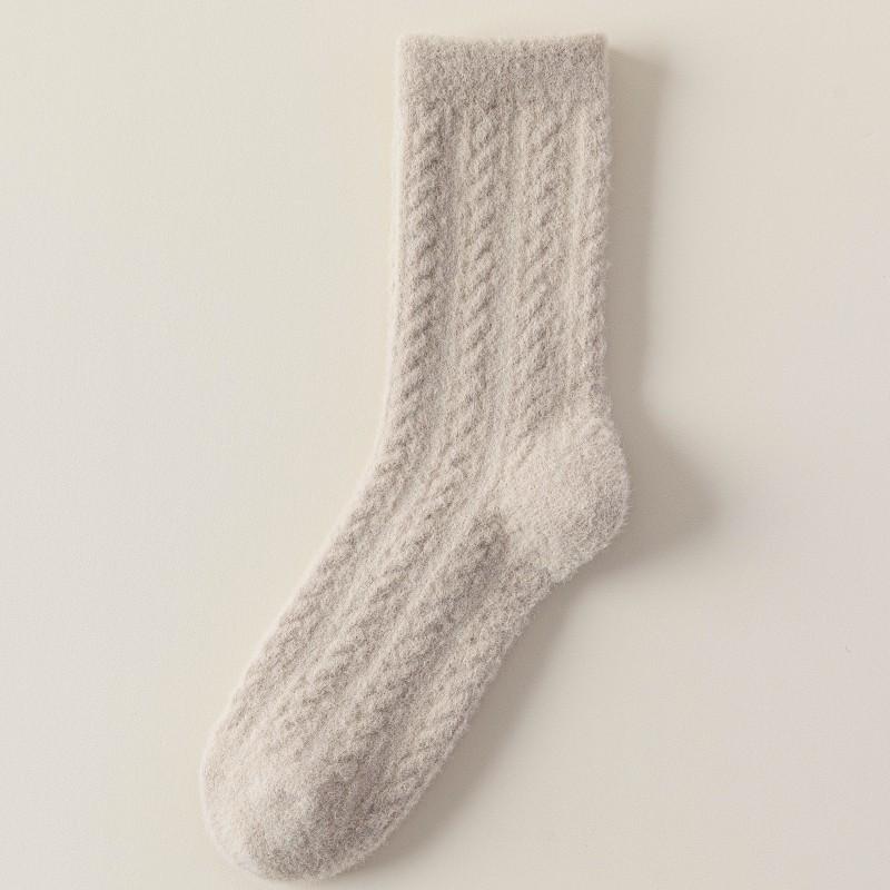 

Плюшевые носки для женской осенней и зимней теплоты, утолщенные и флисовые носки до середины икры, витые зимние пушистые однотонные женские носки 1 pair хаки