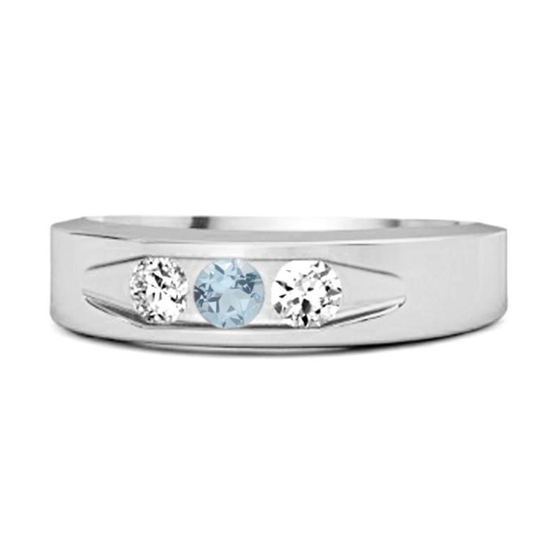 Blue Topaz Three Stone Band Ring - Sterling Silver