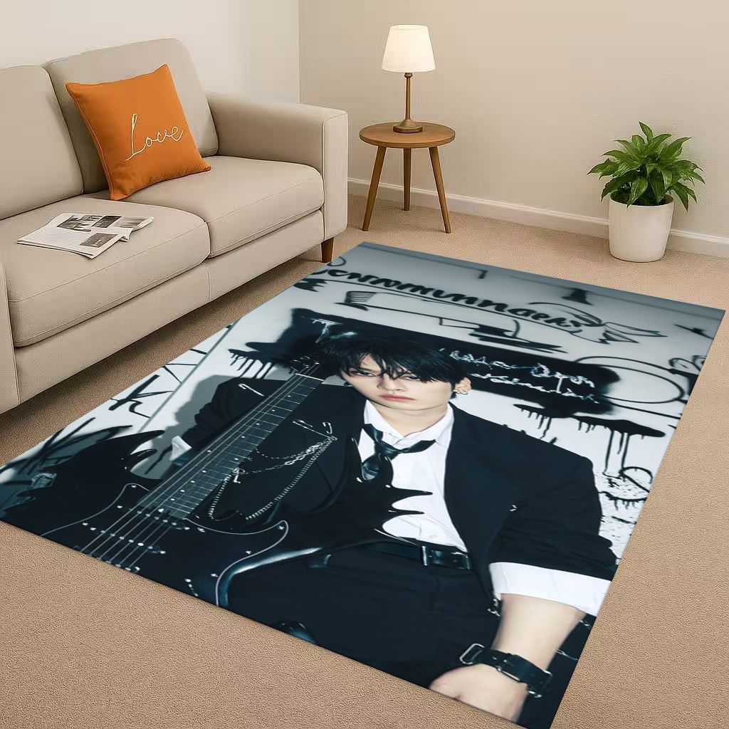 3D Kpop Bang Chan,lee Know Star Living Room Non-Slip Area Rug Carpet for Bedroom Playroom Sofa,Easy Clean Home Decor Doormat